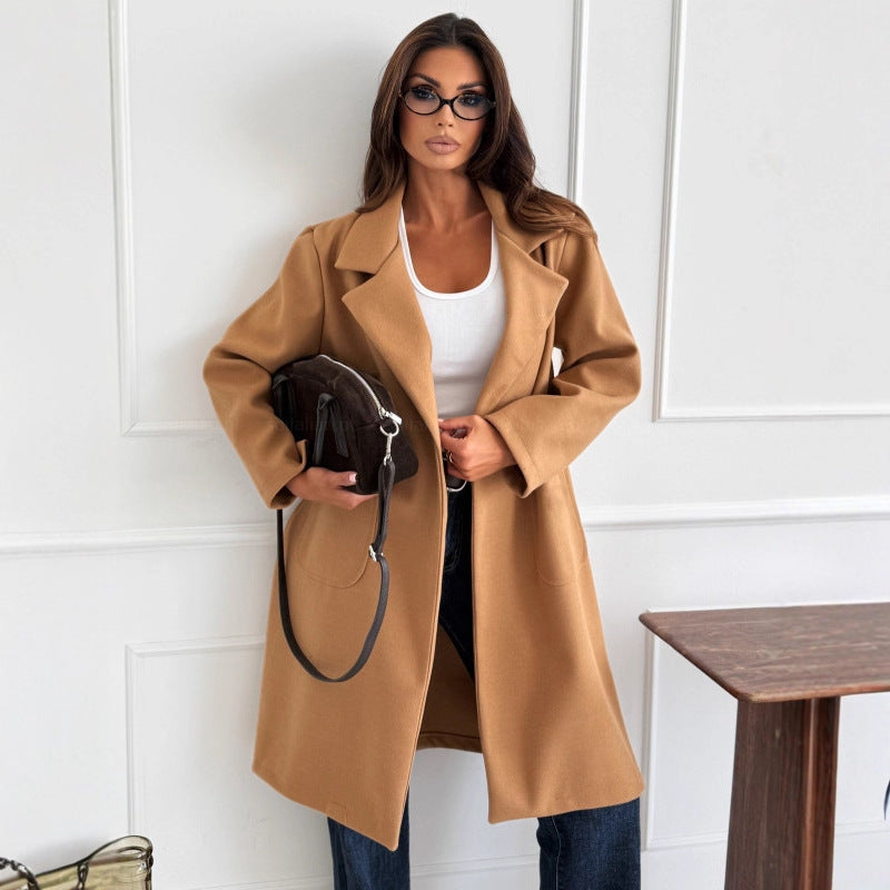 Manteau Long en Laine – Style Chic Automne-Hiver, Boutons Simples