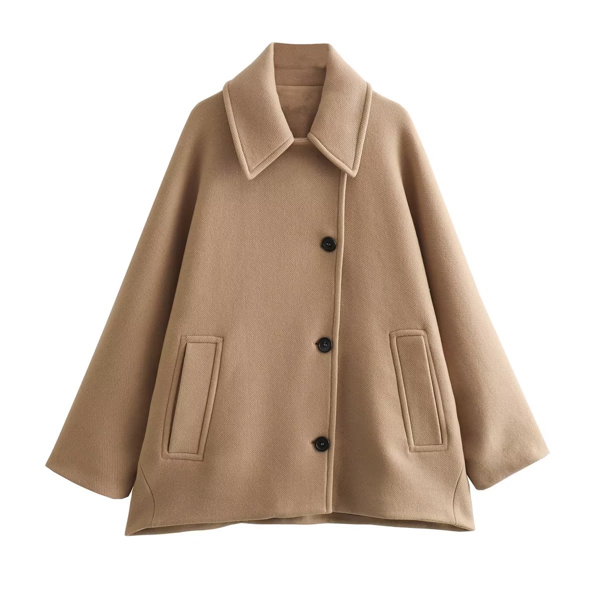 Manteau Femme Ample en Laine – Col à Revers, Mode Automne-Hiver