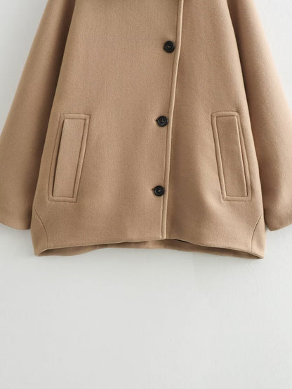 Manteau Femme Ample en Laine – Col à Revers, Mode Automne-Hiver
