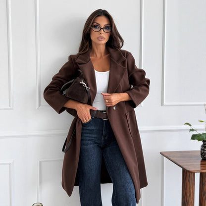 Manteau Long en Laine – Style Chic Automne-Hiver, Boutons Simples
